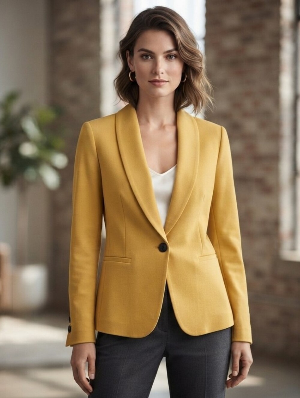 Women's Mustard Shawl Collar Blazer Jacket